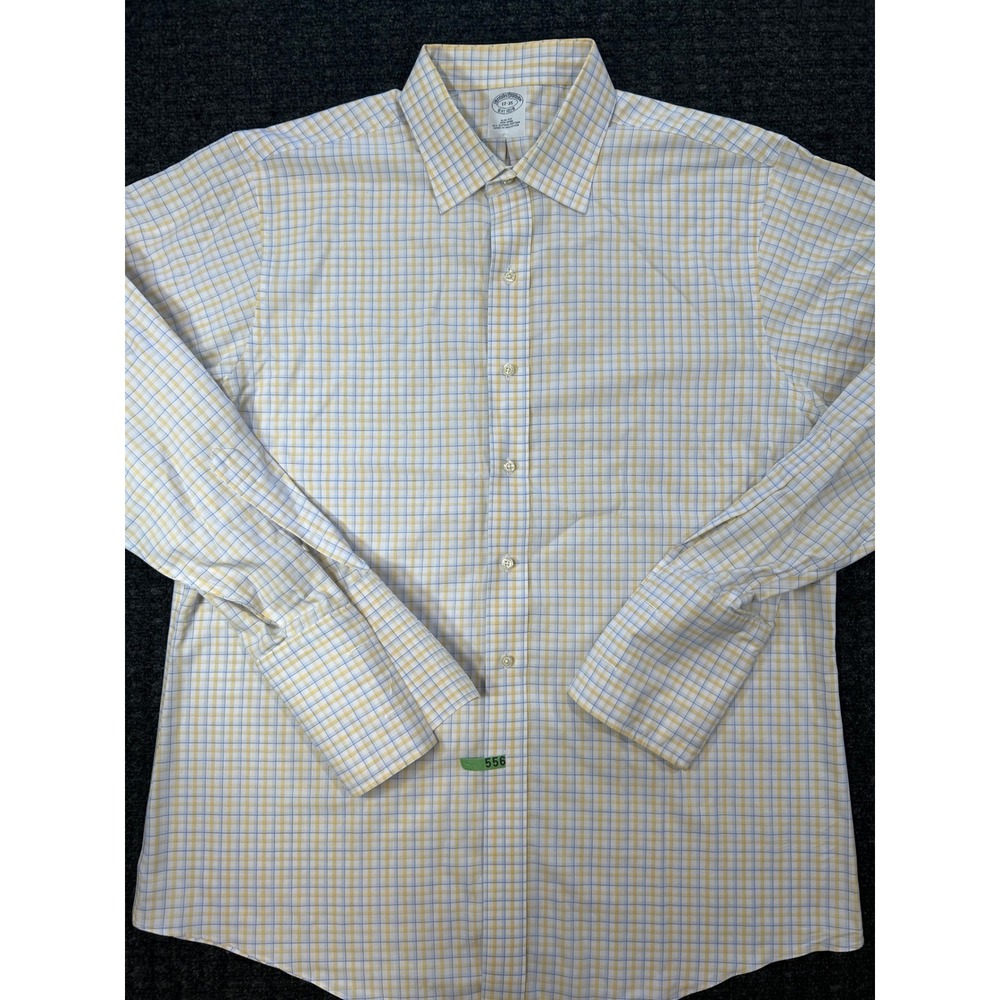 Brooks Brothers Men 17-35 Slim Fit Non-Iron Supima Cotton Check Dress Shirt Gold